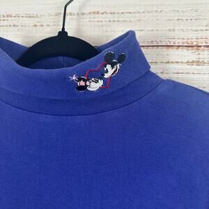 Womens VTG Mickey Co Disney Purple Knit Turtleneck Mickey Minnie Heart Cotton L